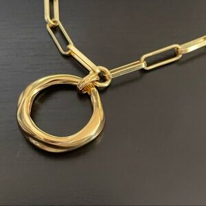 J. Crew Gold Paperclip Chain Necklace with Assymetric Circular Pendant